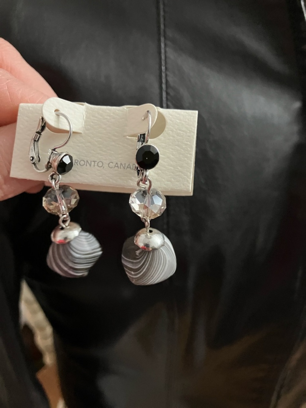 Silver and Black Swirl Drop Earrings - Women's Fashion Jewelry